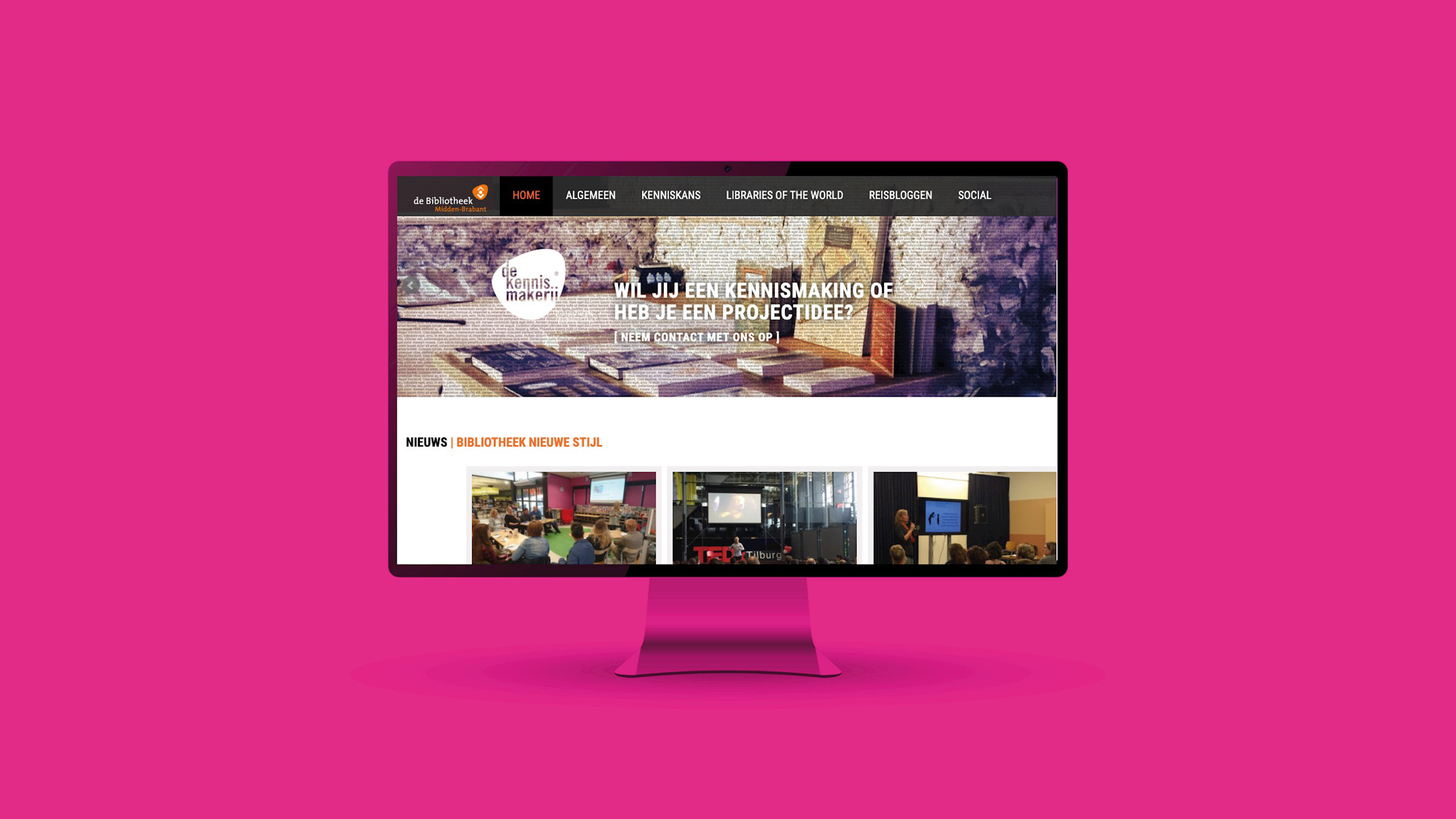 De website Bibliotheek Nieuwe Stijl op een beeldscherm
