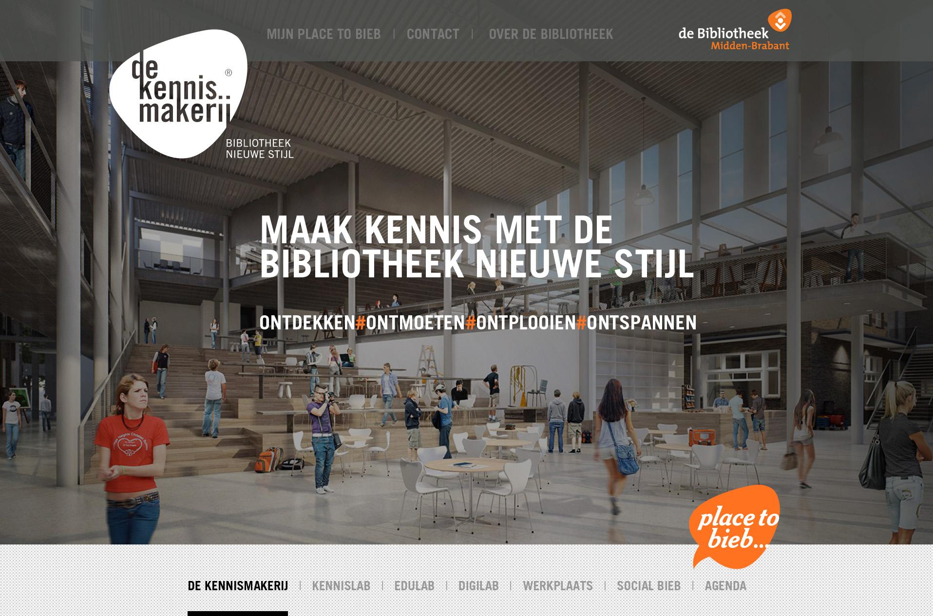 Homepage bibliotheeknieuwestijl.nl met de proeftuin in de Spoorzone en beide labels