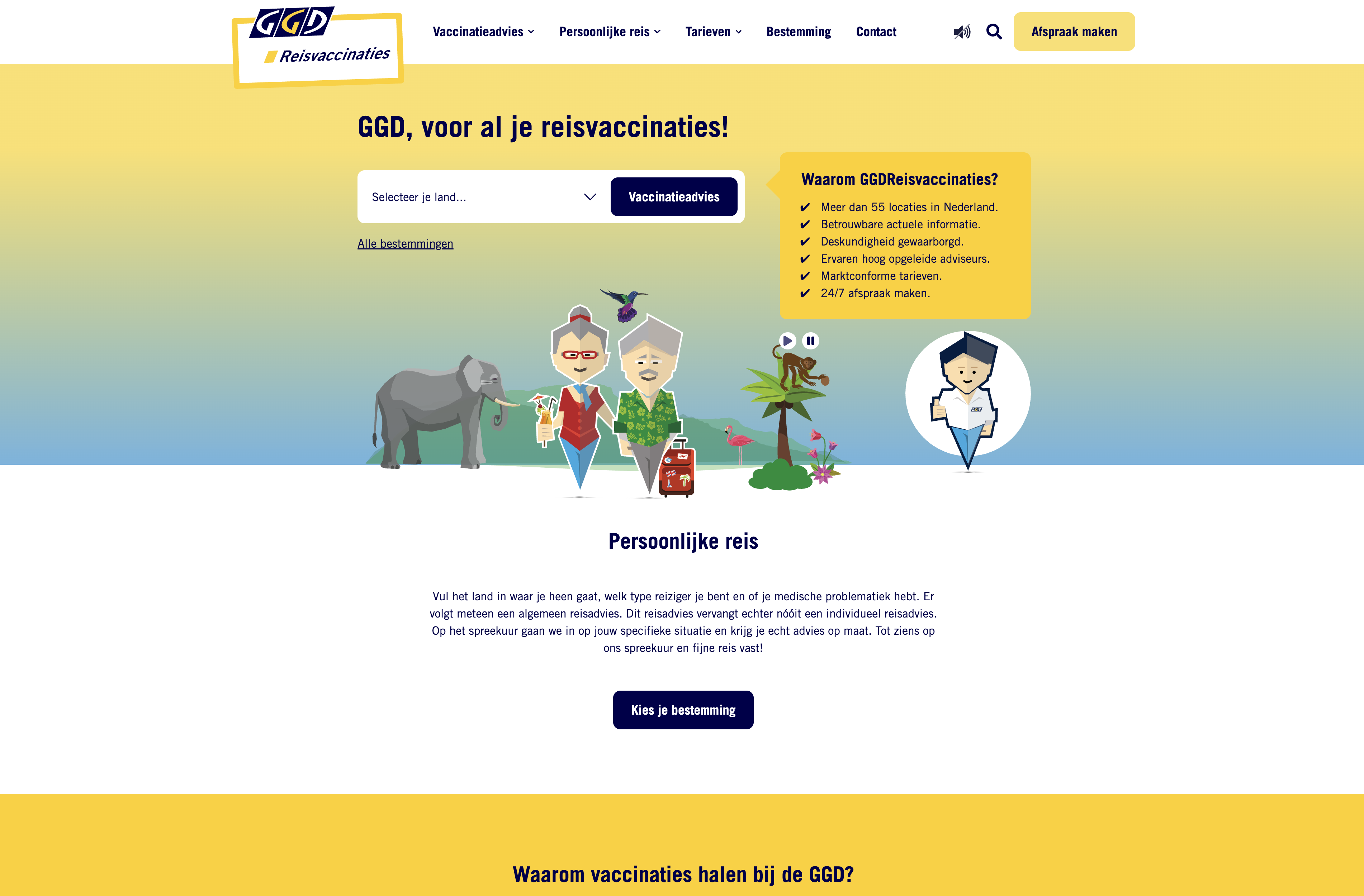 De website GGDReisvaccinaties voor reizigers
