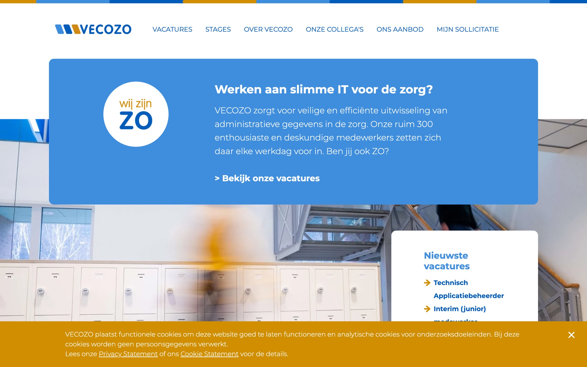 De werken-bij website van VECOZO met de badge wij zijn ZO