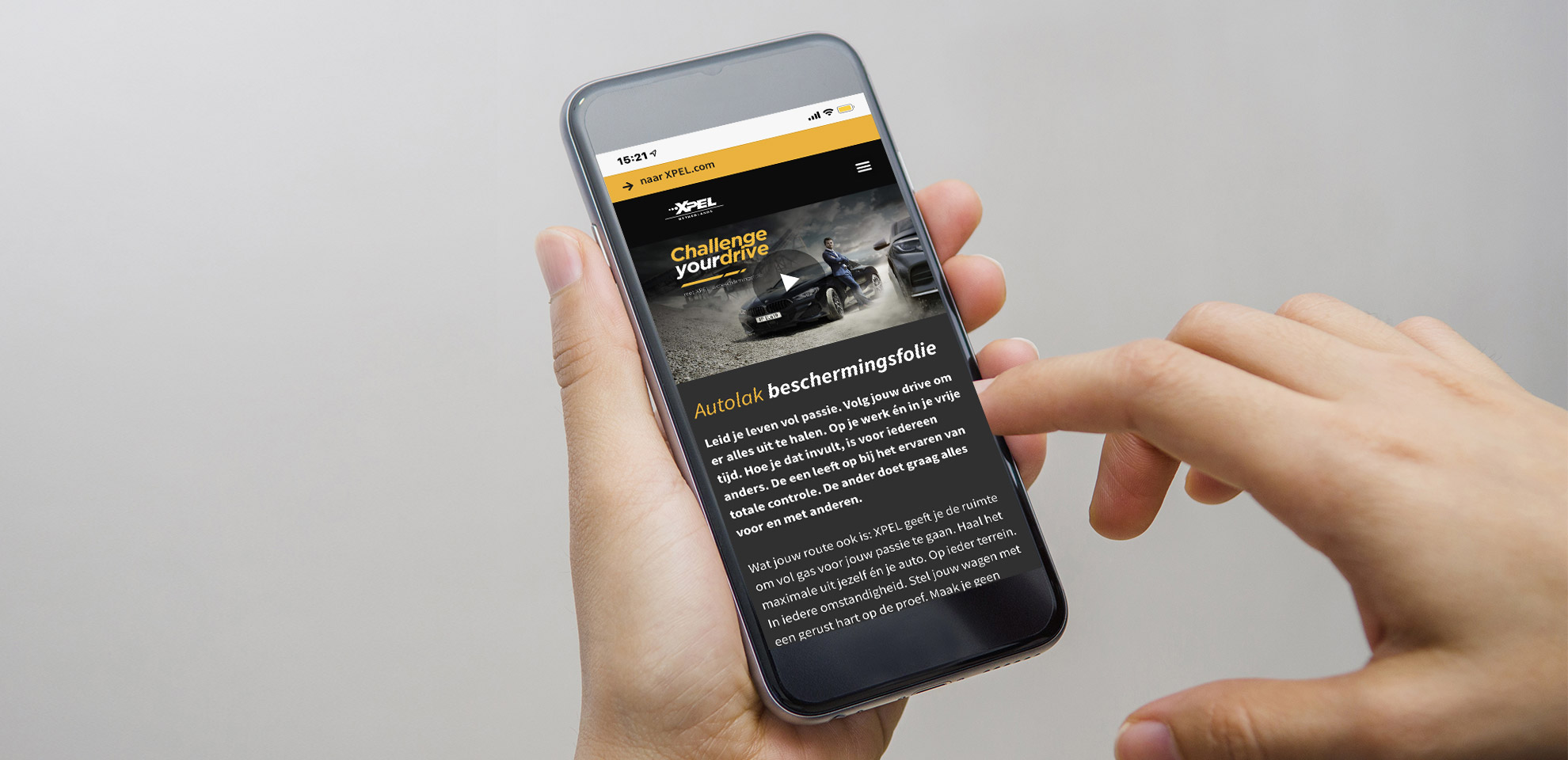 De campagnewebsite van XPEL op mobiel.